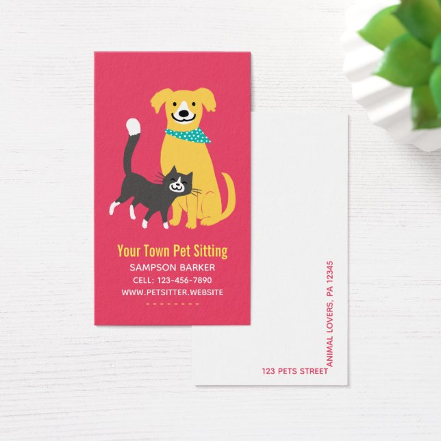 Cute Dog and Cat Colorful Pet Care Business Card (Desk)