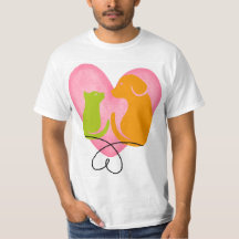 Cute Dog and Cat Heart Silhouette Pet Lover Kids T