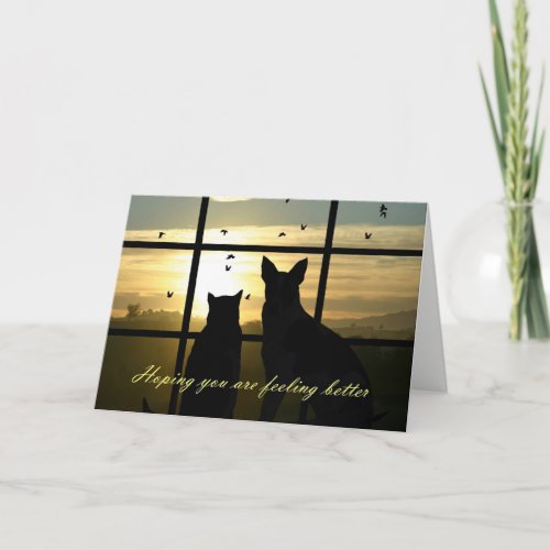 Cute Dog and Cat In Window Feel Better Card