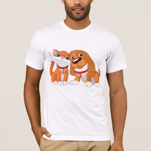 Cute Dog And Cat Mens T_Shirt