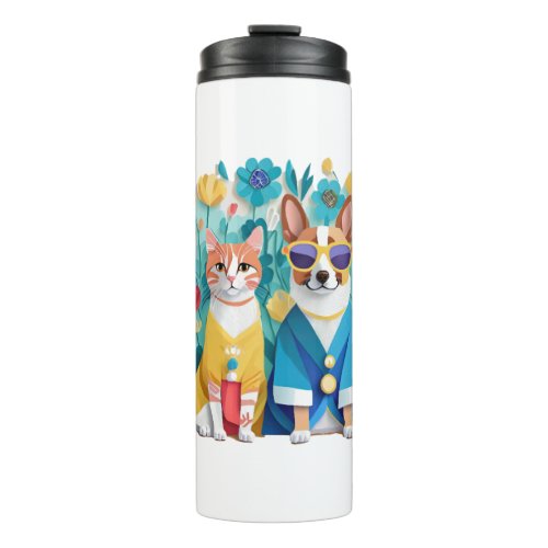 Cute dog and cat newlyweds wearing Korean hanbok  Thermal Tumbler