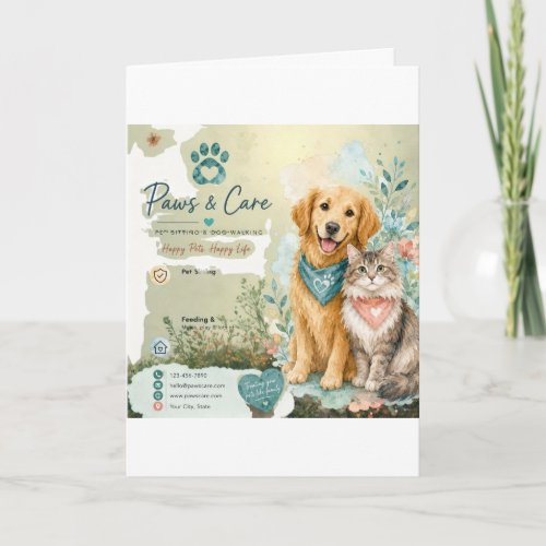 Cute Dog And Cat Pet Sitter Dog Walker Greeting  Card