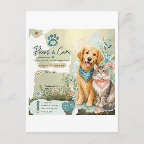 Cute Dog And Cat Pet Sitter Dog Walker Greeting Postcard