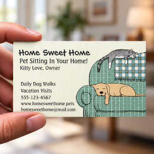 Cute Dog and Cat Pet Sitting Animal Care Services Business Card