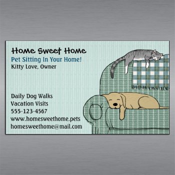 Cute Dog And Cat Pet Sitting Animal Care Services Business Card Magnet by jennsdoodleworld at Zazzle