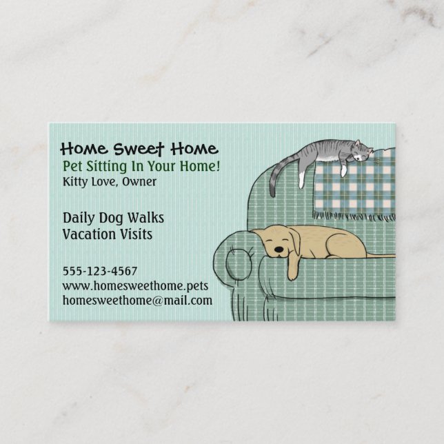 Cute Dog and Cat Pet Sitting - Animal Services Business Card (Front)
