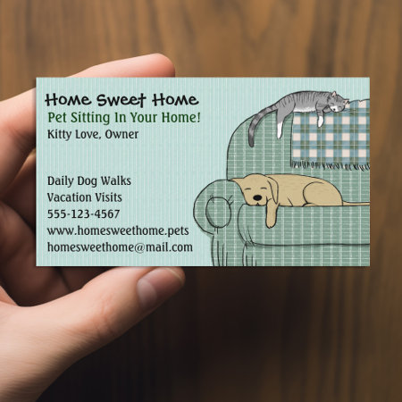 Cute Dog And Cat Pet Sitting - Animal Services Business Card