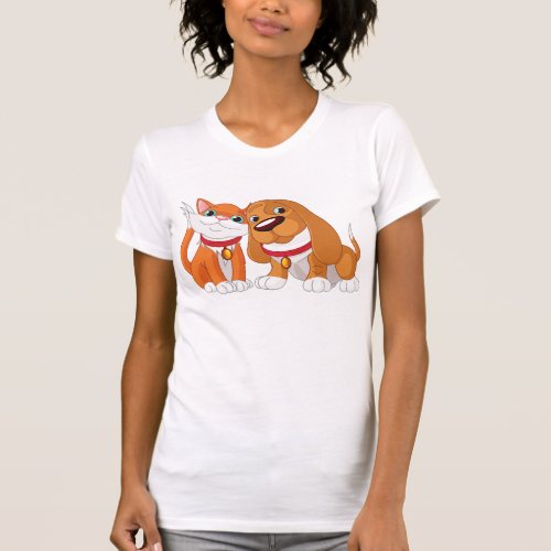 Cute Dog And Cat Womens T_Shirt