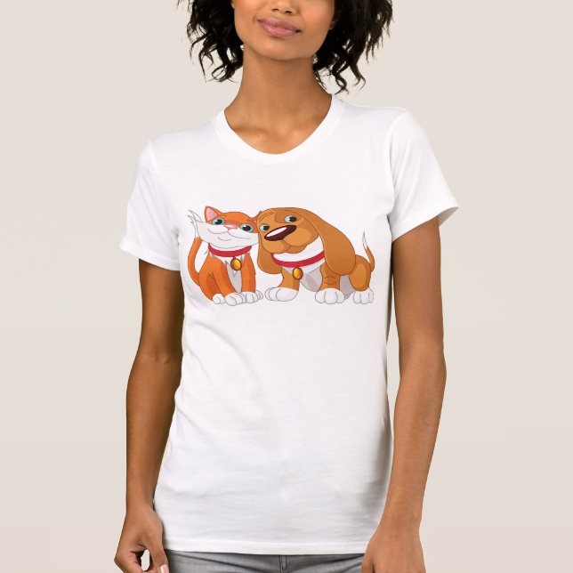 Cute Dog And Cat Womens T-Shirt (Front)