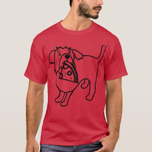 Cute Dog and Funny Pizza Slice Outline T_Shirt