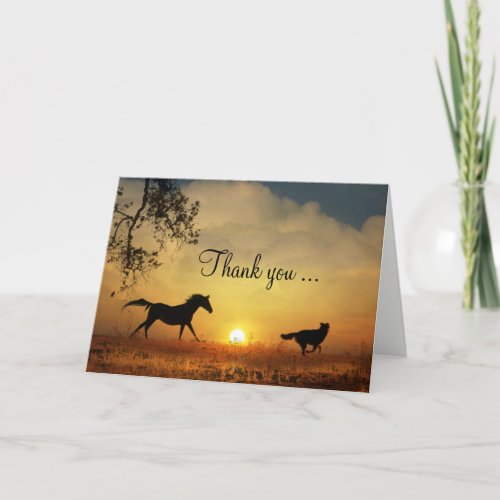Cute Dog and Horse Running Thank You Card