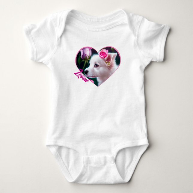 Cute Dog And Rose Collection Baby Bodysuit (Front)