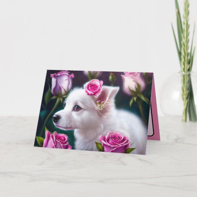 Cute Dog And Rose Collection Card (Front)