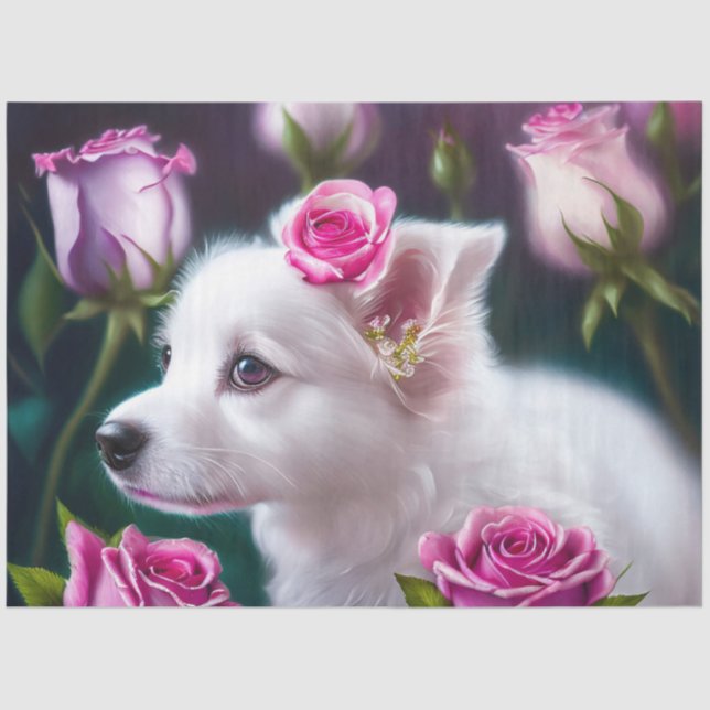 Cute Dog And Rose Collection Tissue Paper (Front)