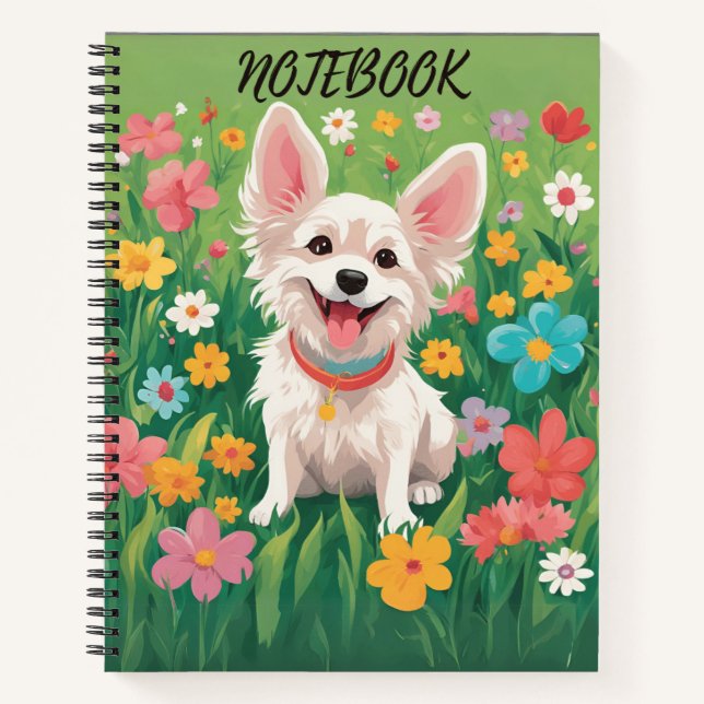 Cute Dog and Roses Personalized Notebook - Perfect (Front)