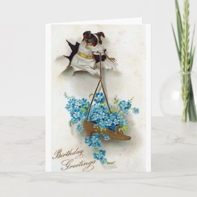 Cute Dog and Shoe Birthday Greetings Card (Front)