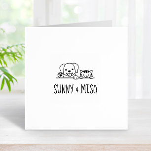 Cute Dog and Tabby Cat Custom Names Rubber Stamp