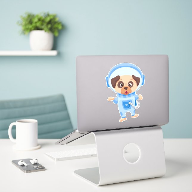 Cute Dog Astronaut Flying in Open Space in Suit  Sticker (Laptop On Desk)