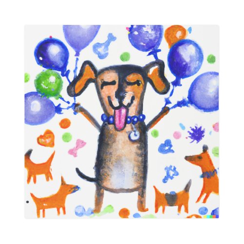 Cute Dog at a Party with Balloons Metal Print