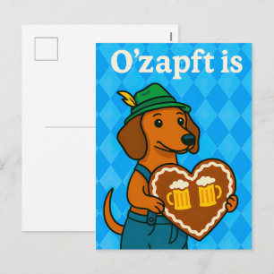 Cute Dog at Oktoberfest with Gingerbread Heart Holiday Postcard