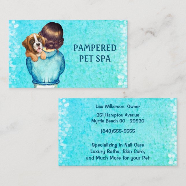 Cute Dog at Pet Groomer Business Card (Front/Back)