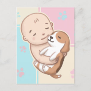 Cute Dog & Baby Illustration Art Postcard