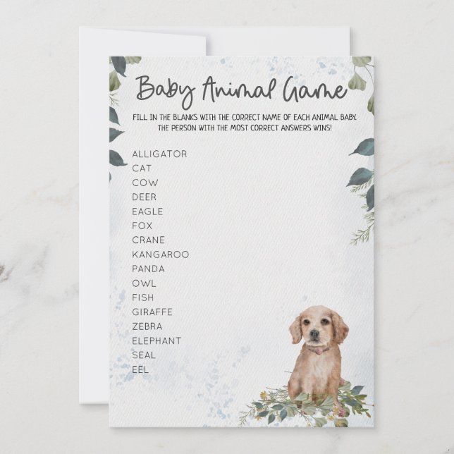 Cute Dog Baby Shower Animal Game Invitation (Front)