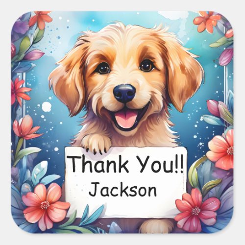 Cute dog background with Thank You Square Sticker