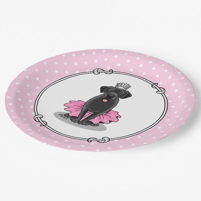 Cute Dog Ballet Princess Black Labrador Retriever  Paper Plates (Angled)