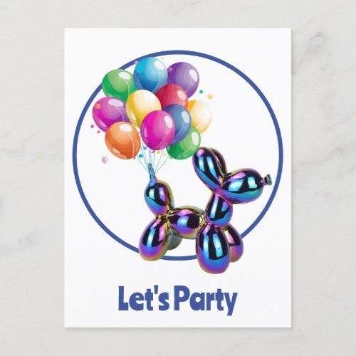 Cute Dog Balloon  Lets Party Postcard
