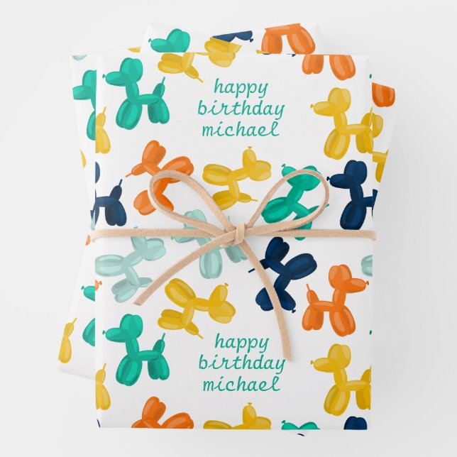 Cute Dog Balloon Pattern Kids Birthday  Wrapping Paper Sheets (In situ)