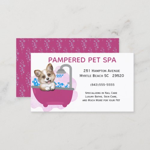 Cute Dog Bath Purple Pet Groomer Business  Business Card