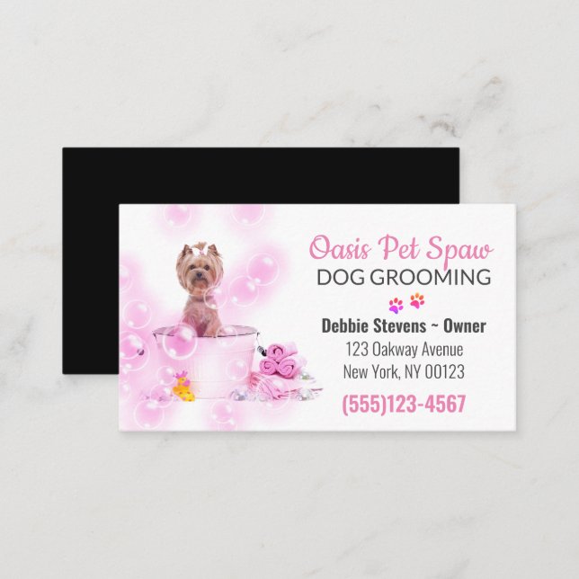 Cute Dog Bathing Pet Grooming Service Business Card (Front/Back)