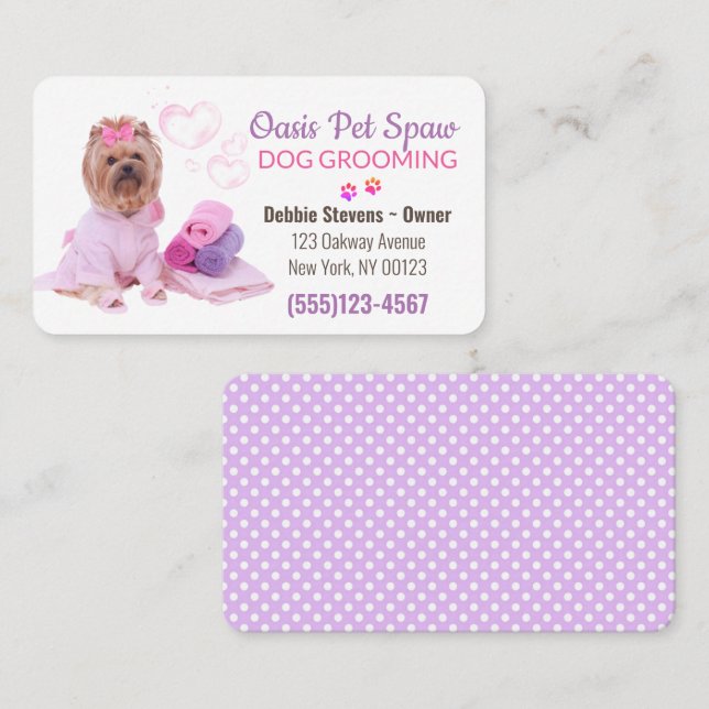 Cute Dog Bathing Pet Grooming Service Business Card (Front/Back)