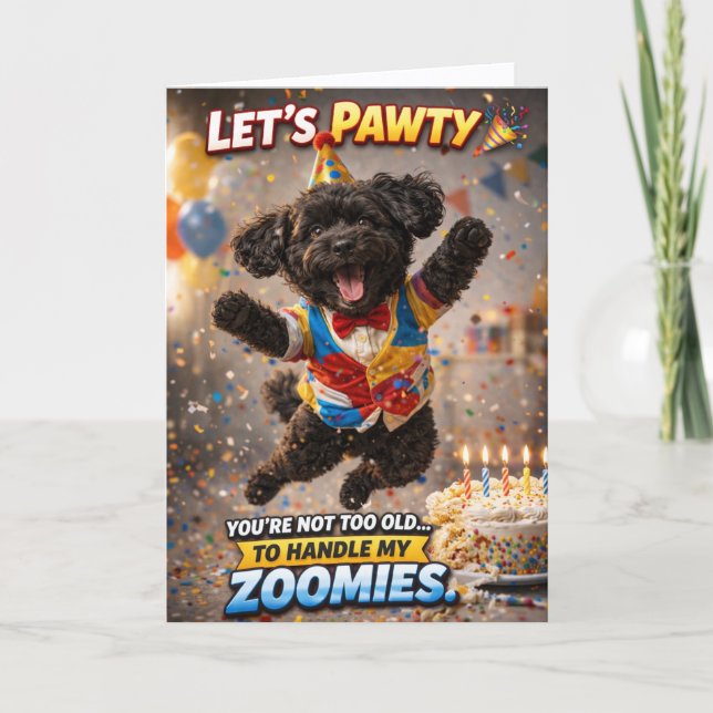 Cute Dog Birthday Card Funny Zoomies Cockapoo (Front)