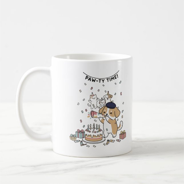 Cute Dog Birthday Celebration Playful Party Coffee Mug (Left)