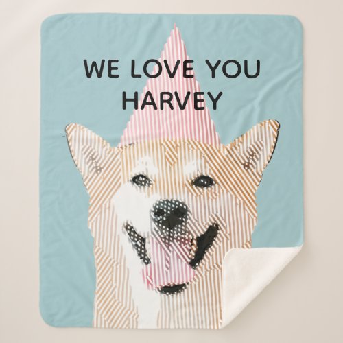 Cute Dog Birthday Kawaii Smiling Shibu Inu Blue Sherpa Blanket