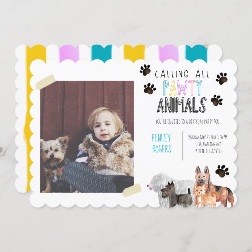 Cute dog birthday party animal kid party invite