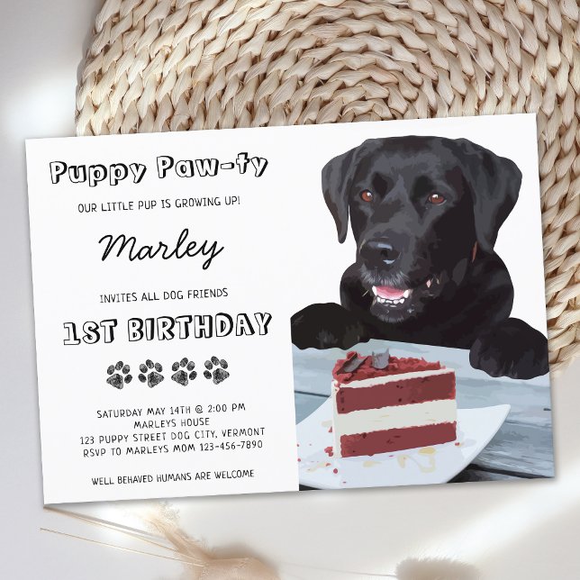 Cute Dog Birthday Party Black Lab Puppy Invitation (Creator Uploaded)