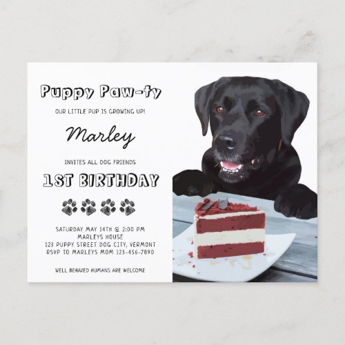 Cute Dog Birthday Party Black Lab Puppy Invitation Postcard