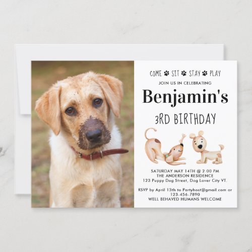 Cute Dog Birthday Party Puppy Custom Pet Photo Invitation
