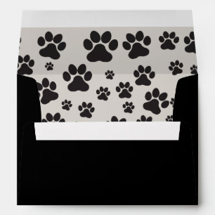 Cute dog black paw print and white envelope