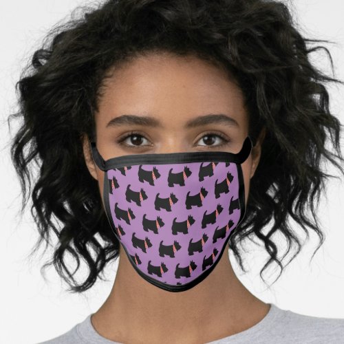 Cute Dog Black Scottish Terrier on Purple Pattern Face Mask