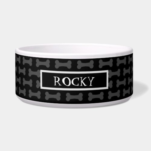 Cute Dog Bones Black And White Personalized Bowl