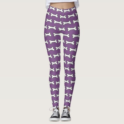 Cute Dog Bones Purple and White Leggings