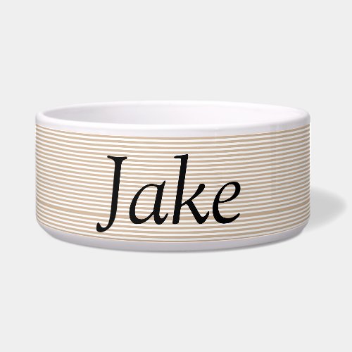 Cute Dog Bowl Beige Taupe Stripe