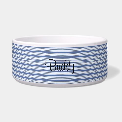 Cute Dog Bowl Blue &amp; White Stripe