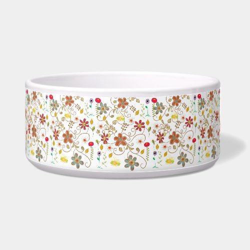 Cute Dog Bowl Bright Vivid Colorful Flowers