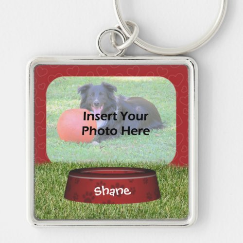 Cute Dog Bowl Design Pet Photo Keychain