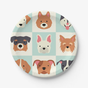 Cute dog breed light blue pattern paper plates